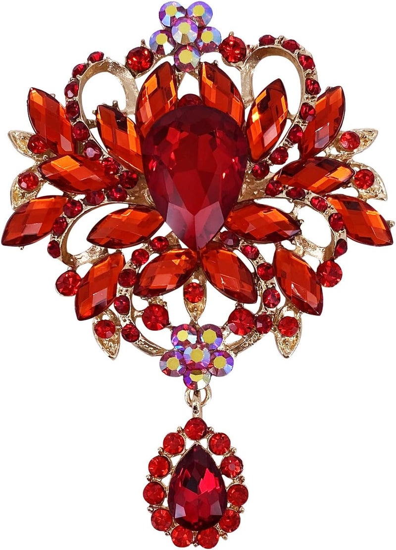 LAXPICOL Wedding Bridal Big Brown Crystal Rhinestone Bouquet Brooch Pin for Women Golden Tone - Image 1